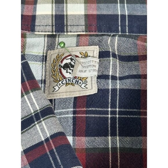 Cinch Plaid Short Sleeve Button Down Western Men's Large Cowboy Rodeo Blue Red - Picture 5 of 8